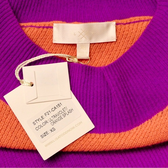 Lisa Todd Bold Striped Sweater -100% Cashmere - Purple and Orange - Picture 4 of 8